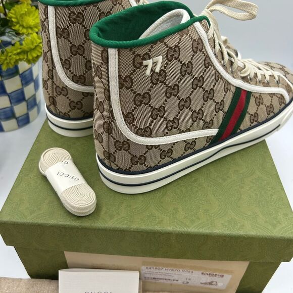 Men's Gucci tennis 1977 high top sneakers size 13 made in Italy - Picture 5 of 10